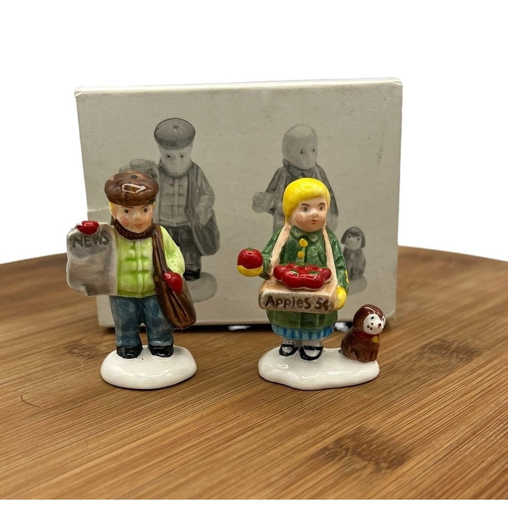 Department‎ 56 Snow Village Girl Selling Apples & News Boy Figurine Set of 2